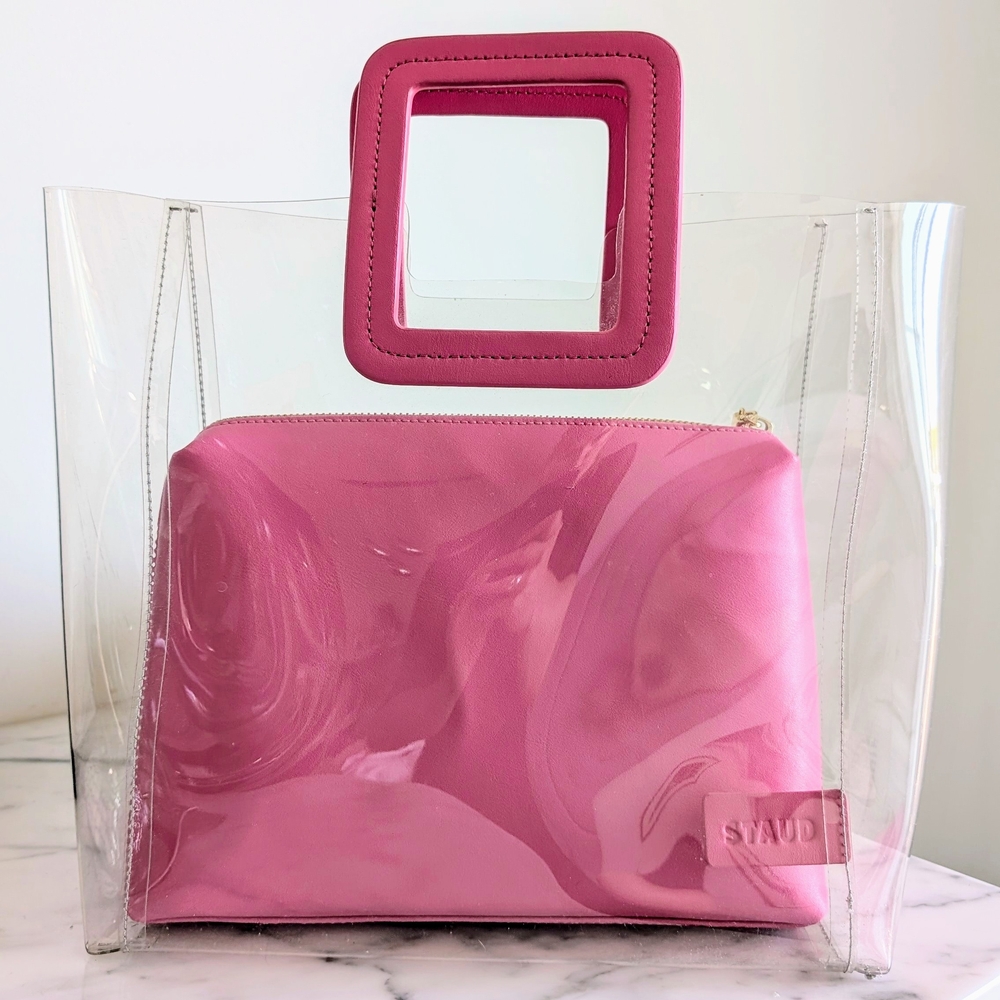 STAUD Pink and Clear Tote Bag